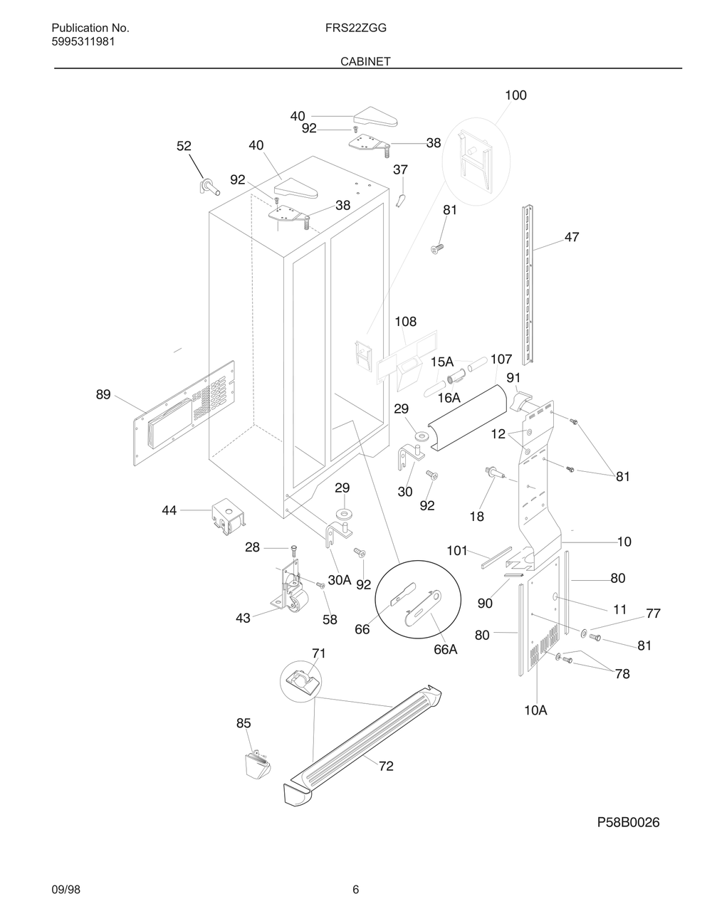 Cabinet Diagram and Parts List for FRS22ZGGB3  Frigidaire Refrigerator