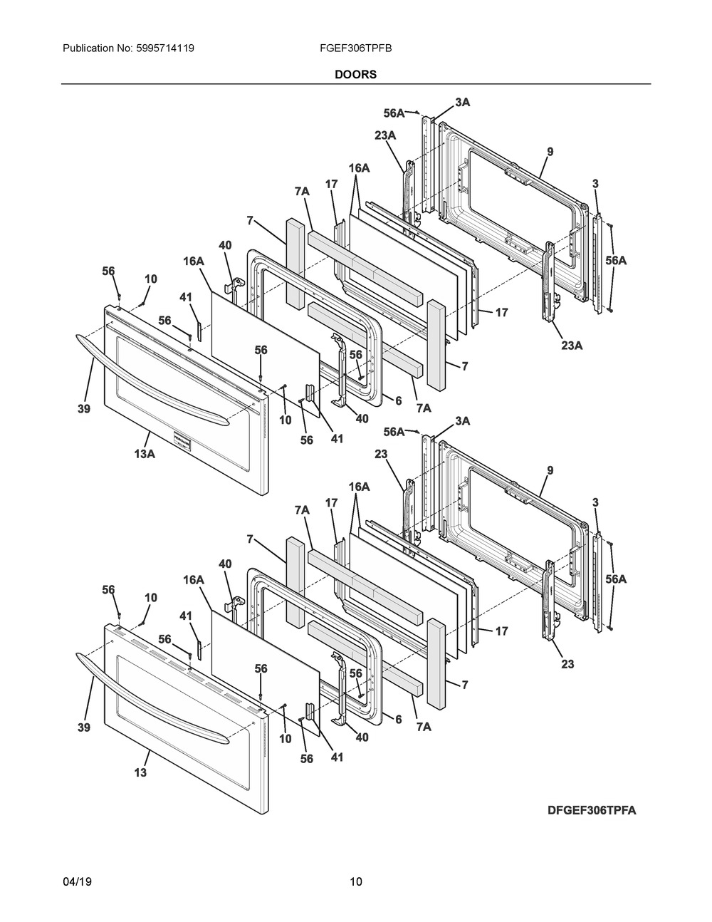 Doors Diagram and Parts List for FGEF306TPFB  Frigidaire Range