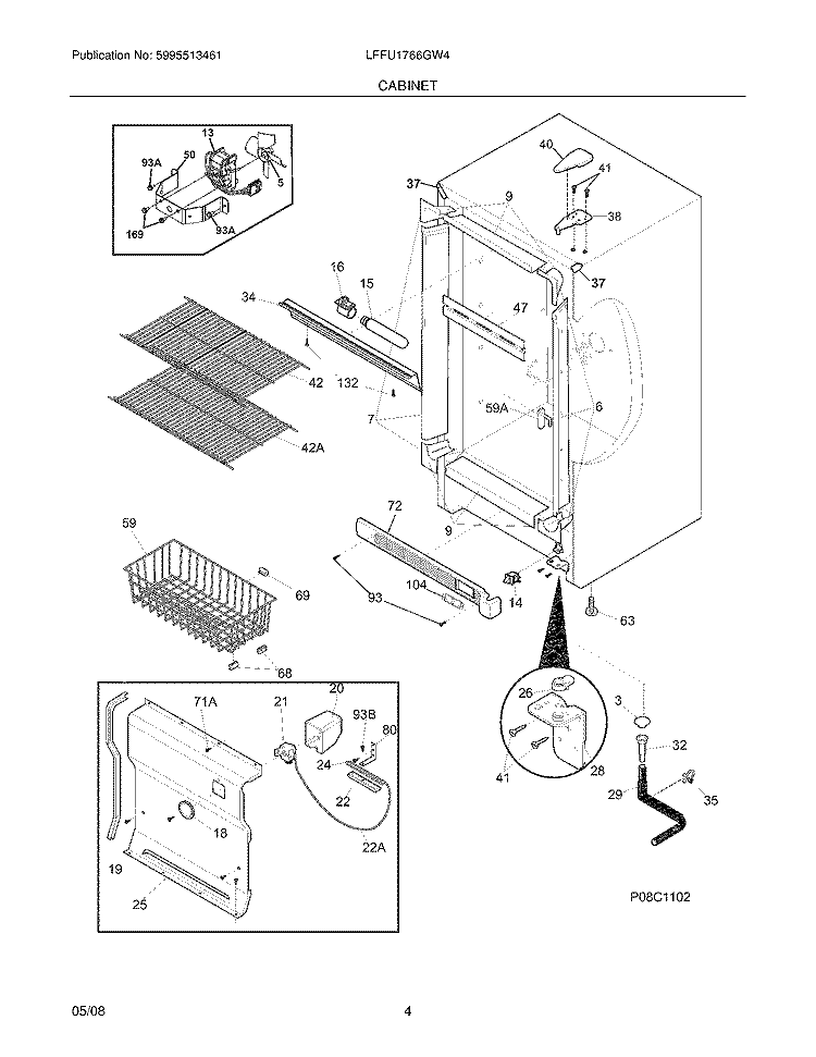 CABINET Diagram and Parts List for LFFU1766GW4  Frigidaire Freezer