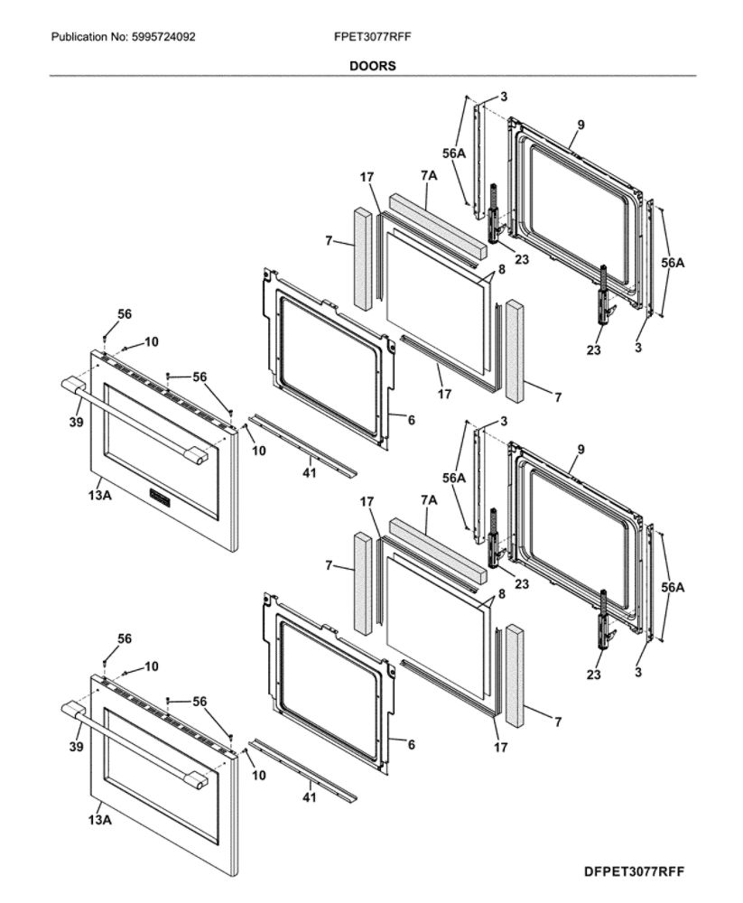 Doors Diagram and Parts List for FPET3077RFF  Frigidaire Wall Oven