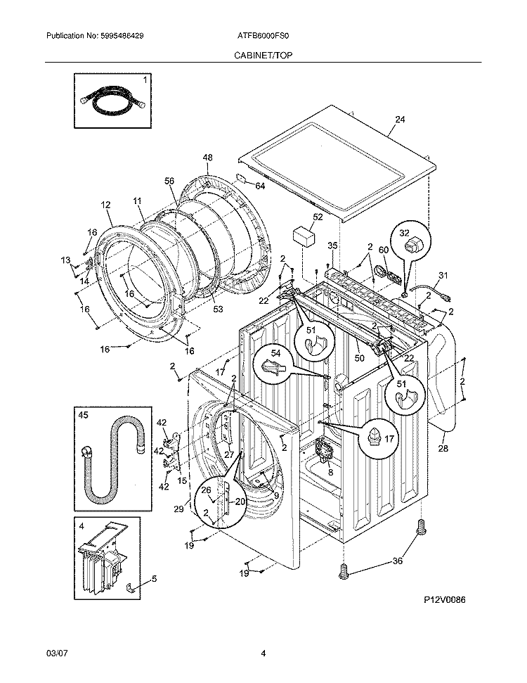 CABINET / TOP Diagram and Parts List for ATFB6000FS0  Frigidaire Washer