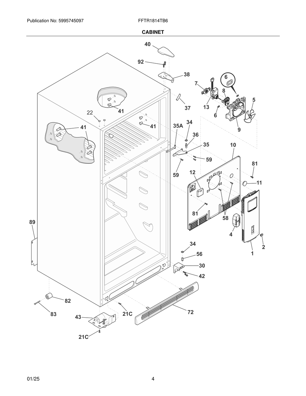 Cabinet Diagram and Parts List for FFTR1814TB6  Frigidaire Refrigerator