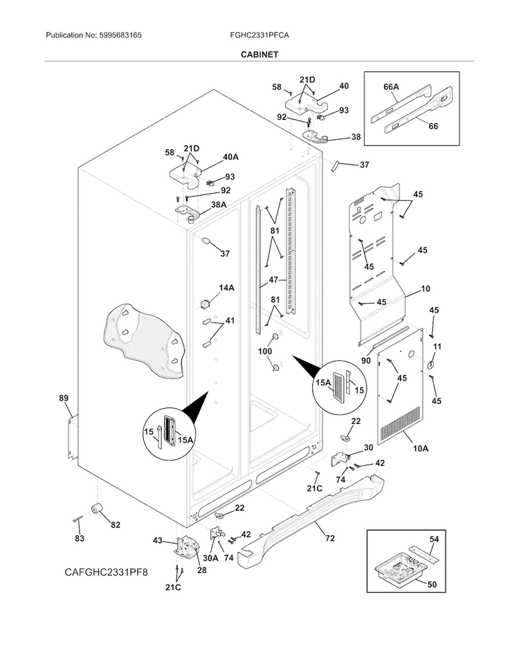 Cabinet Diagram and Parts List for FGHC2331PFCA  Frigidaire Refrigerator