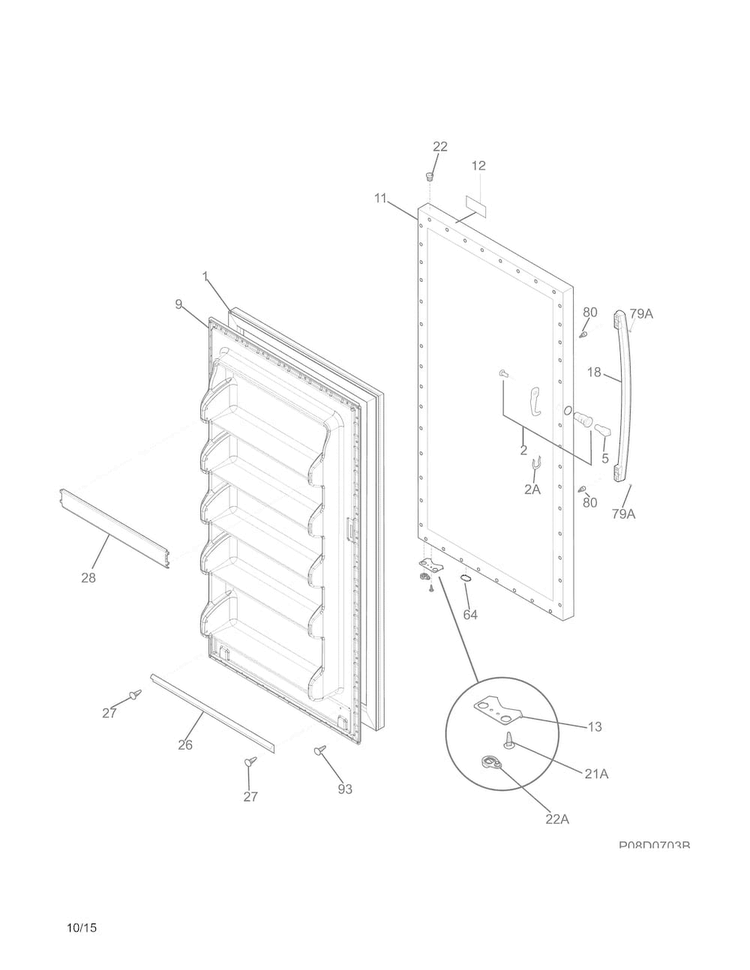 Door Diagram and Parts List for 25322442412  Kenmore Freezer