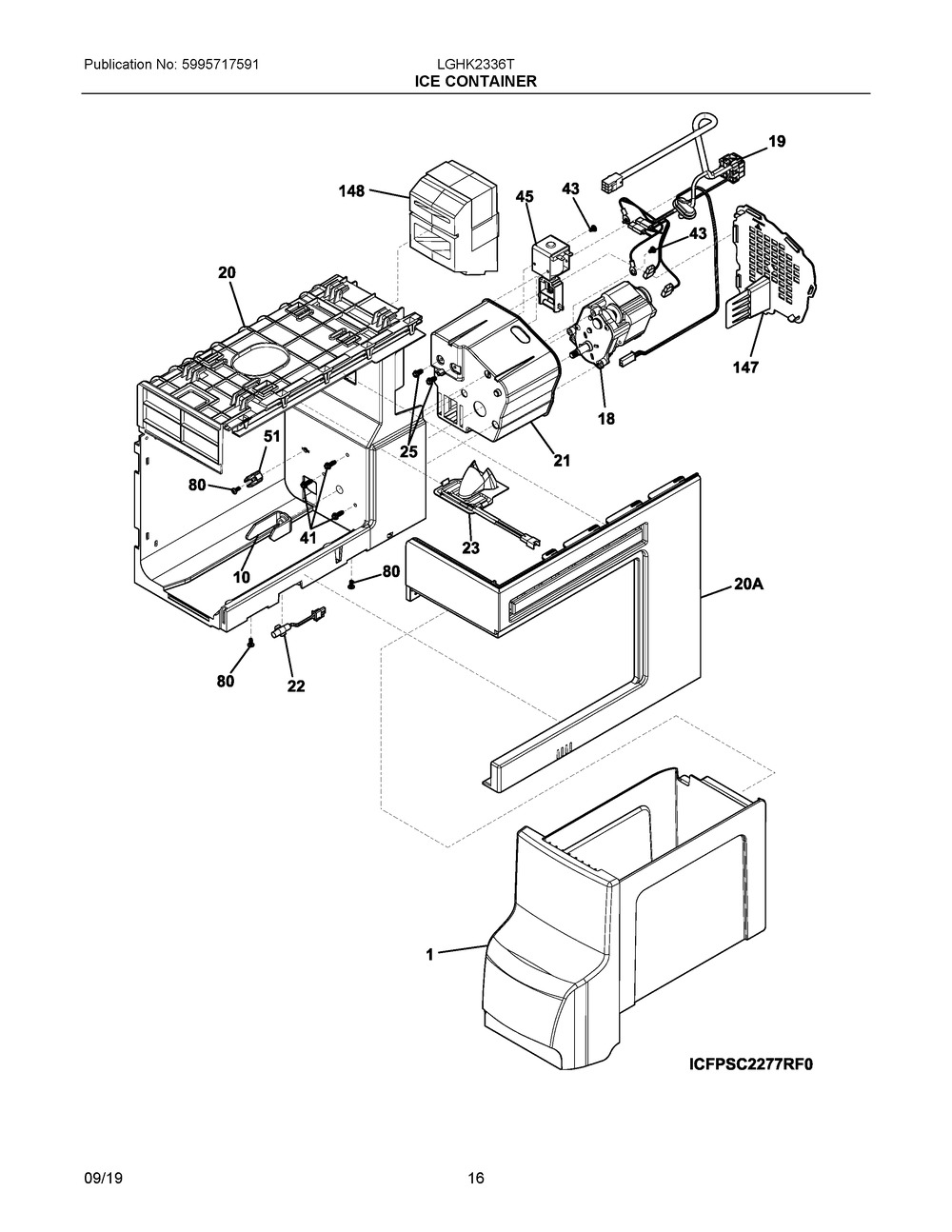 Ice Container Diagram and Parts List for LGHK2336TD6  Frigidaire Refrigerator