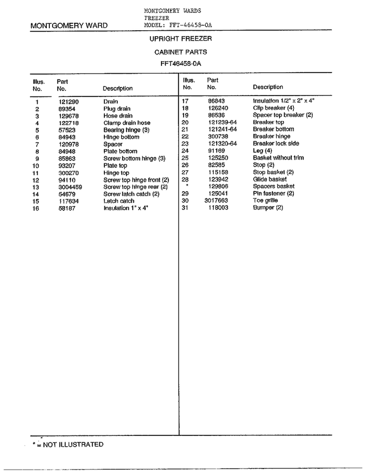 Upright Freezer/cabinet Parts Page 2 Diagram and Parts List for 46458-OA  Frigidaire Freezer