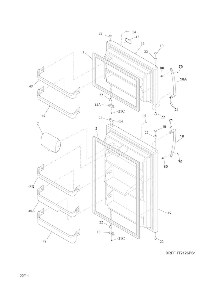 Doors Diagram and Parts List for FFHT2126PS3  Frigidaire Refrigerator