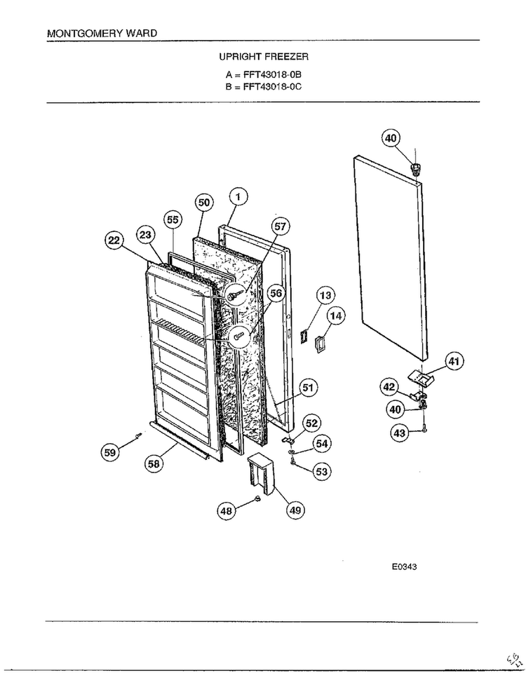 Upright Freezer Diagram and Parts List for 43018C  Frigidaire Freezer