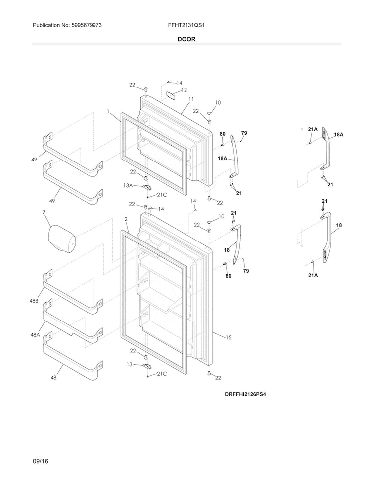 Door Diagram and Parts List for FFHT2131QS1  Frigidaire Refrigerator