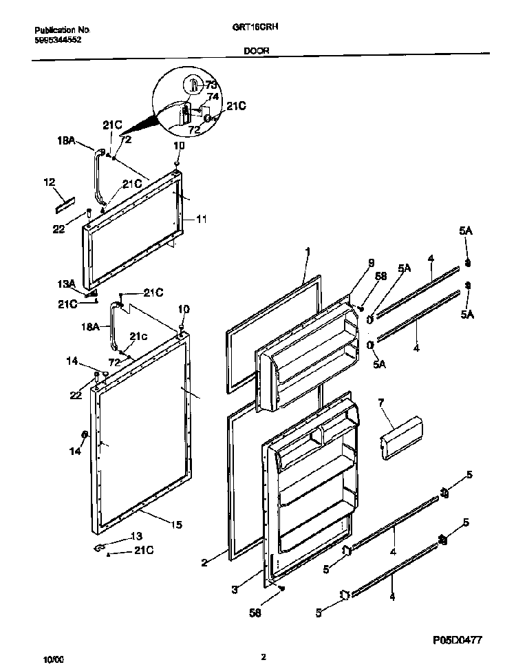 Door Diagram and Parts List for GRT16CRHZ6  Gibson Refrigerator