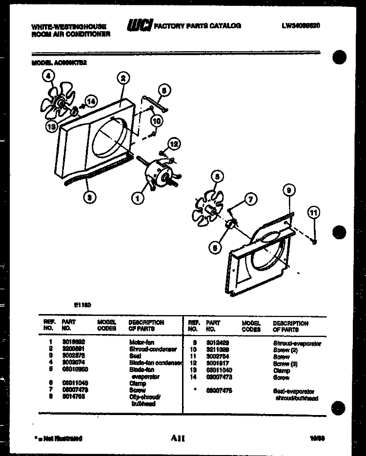 AIR HANDLING PARTS Diagram and Parts List for AC059K7B2  Frigidaire Air Conditioner