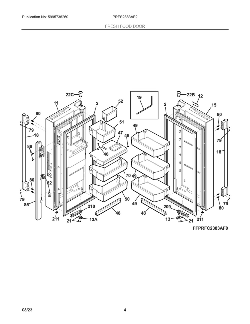 Fresh Food Door Diagram and Parts List for PRFS2883AF2  Frigidaire Refrigerator