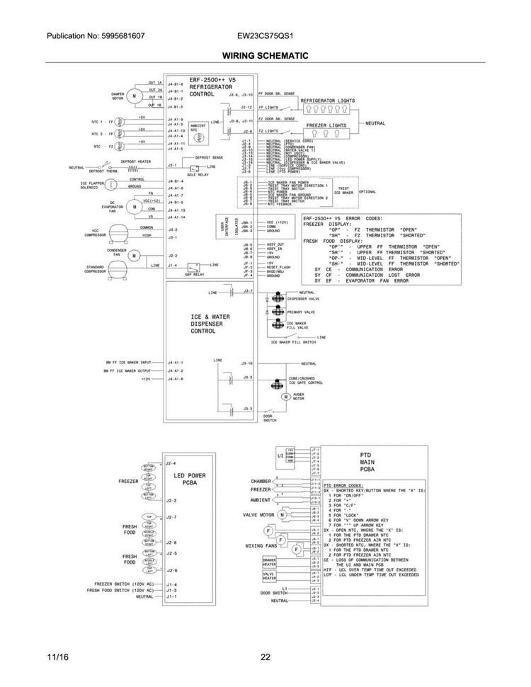 Wiring Schematic Diagram and Parts List for EW23CS75QS1  Electrolux Refrigerator