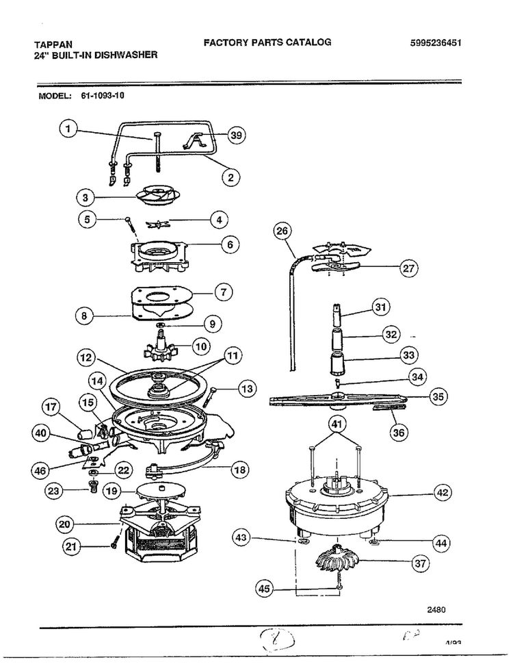Upper Spray Arm Assy Diagram and Parts List for 61-1093-10  Frigidaire Dishwasher