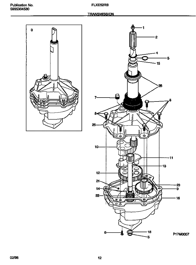 TRANSMISSION Diagram and Parts List for FLXE52RBT6  Frigidaire Washer Dryer Combo