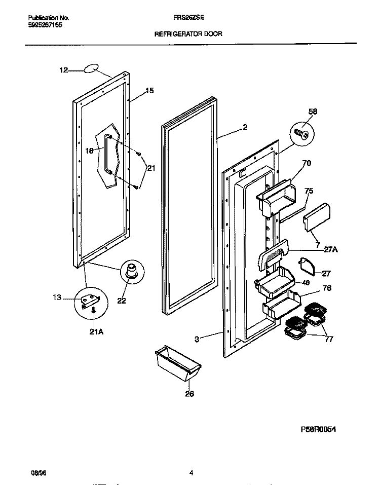 REFRIGERATOR DOOR Diagram and Parts List for FRS26ZSEB1  Frigidaire Refrigerator