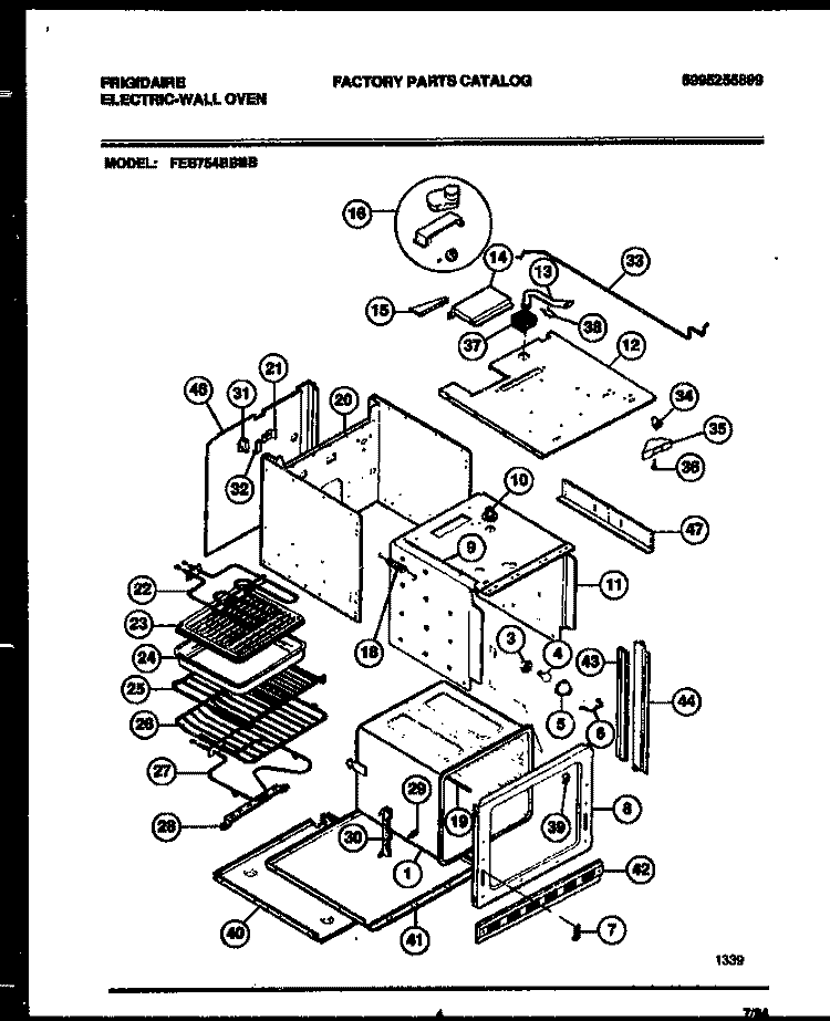 BODY PARTS Diagram and Parts List for FEB754BBBB  Frigidaire Wall Oven