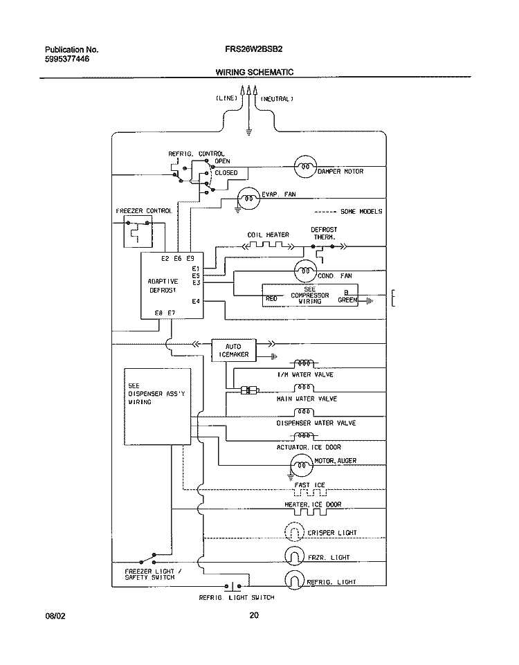 WIRING SCHEMATIC Diagram and Parts List for FRS26W2BSB2  Frigidaire Refrigerator