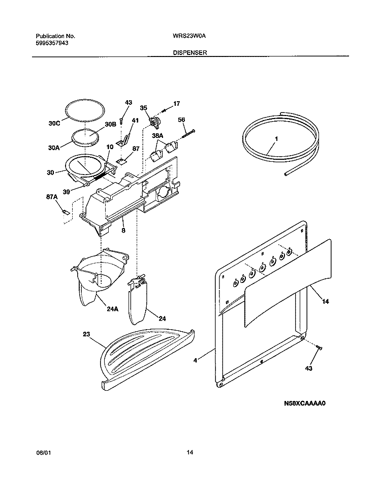 ICE & WATER DISPENSER Diagram and Parts List for WRS23W0AW1  Westinghouse Refrigerator