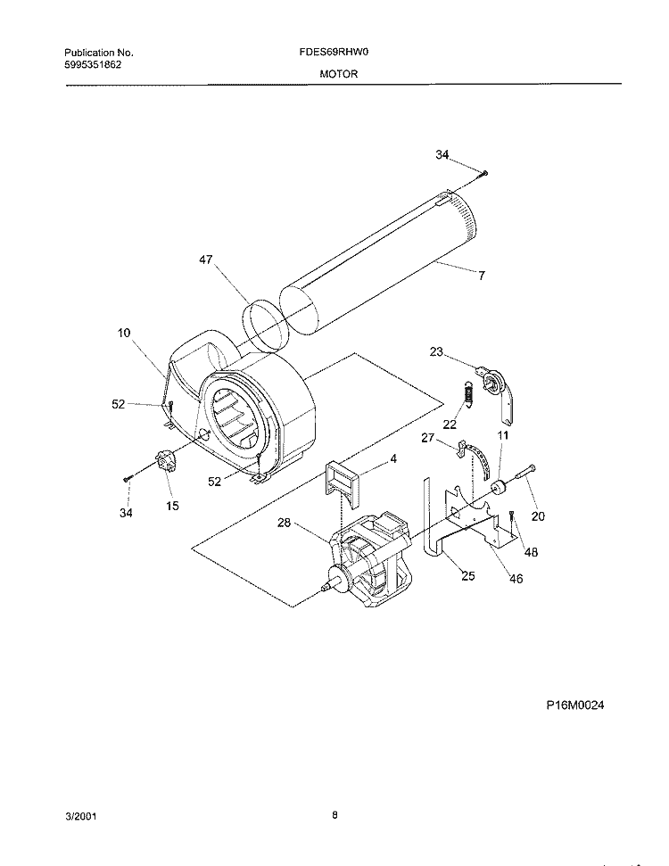 MOTOR, BLOWER Diagram and Parts List for FDES69RHW0  Frigidaire Dryer