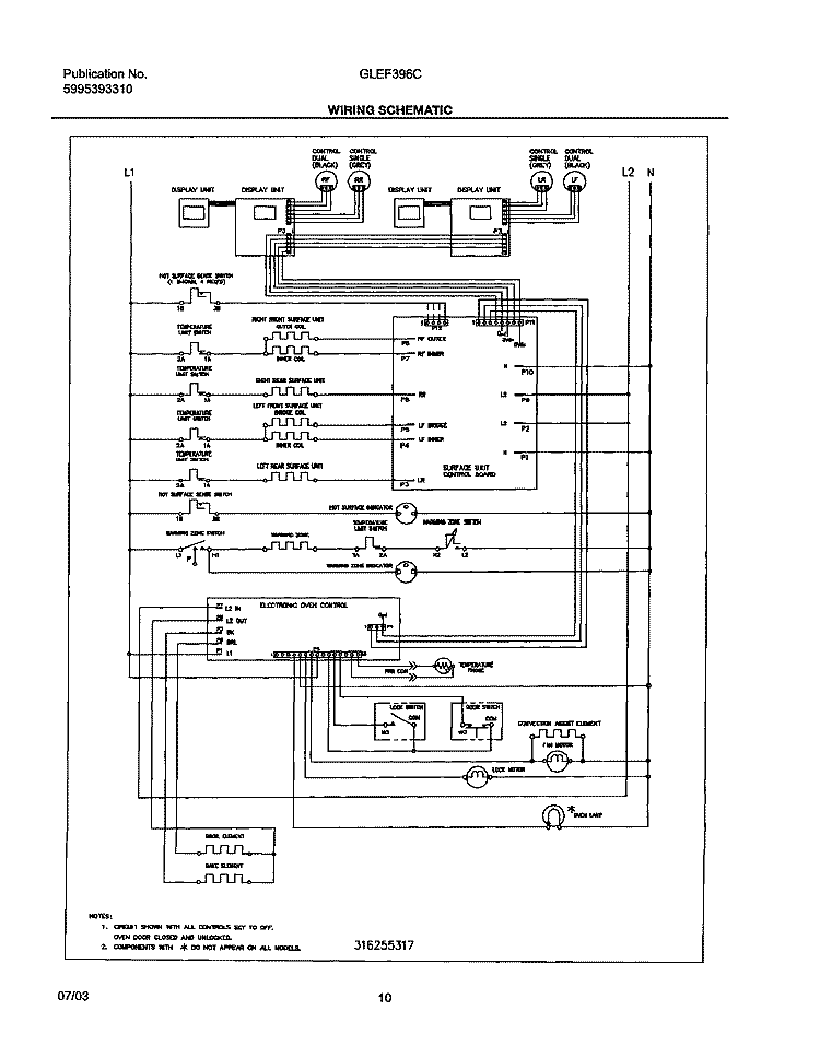 WIRING SCHEMATIC Diagram and Parts List for GLEF396CSB  Frigidaire Range
