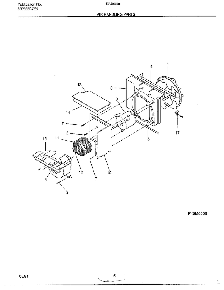 Air Handling Parts Diagram and Parts List for 5243000B  Frigidaire Air Conditioner