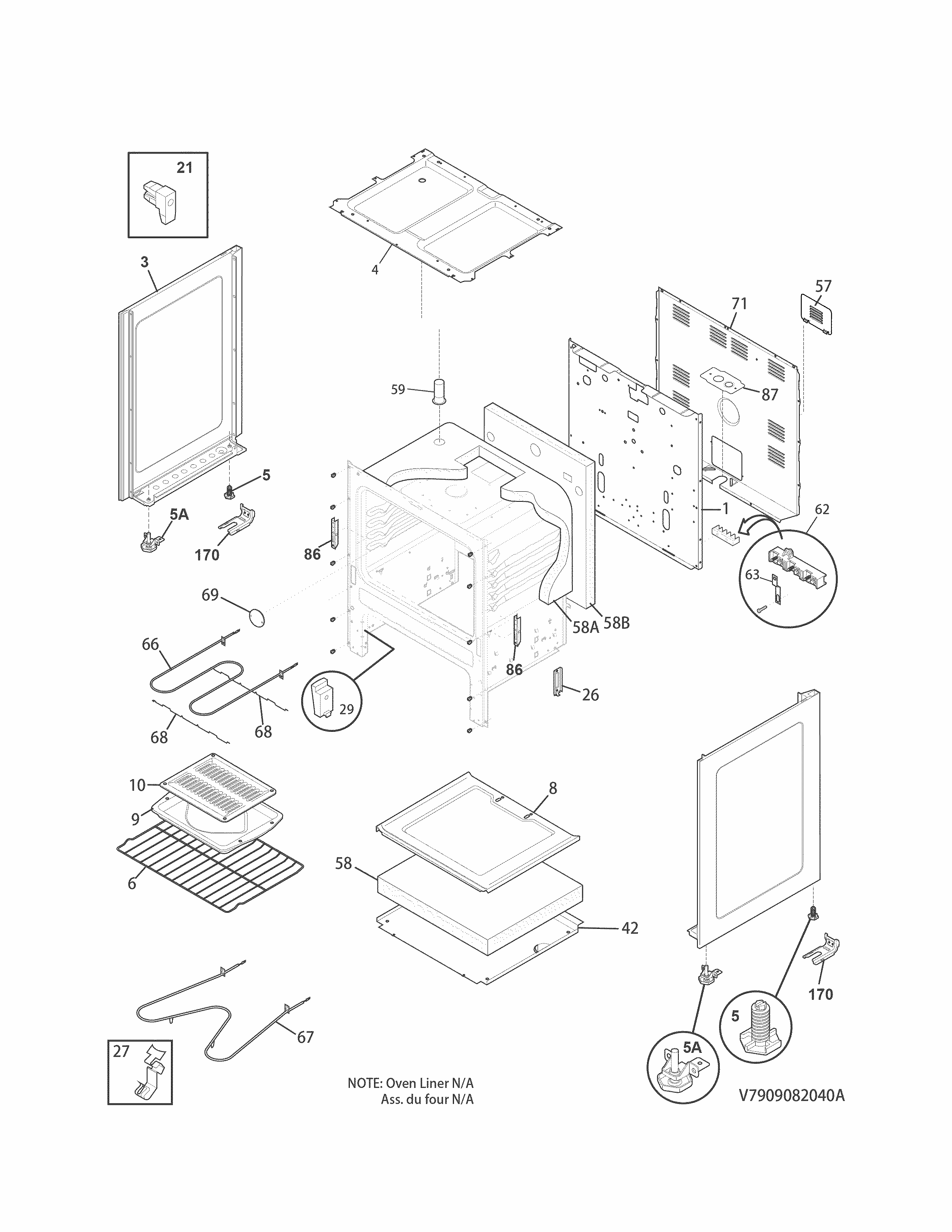 Body Diagram and Parts List for 7909082040B  Kenmore Range