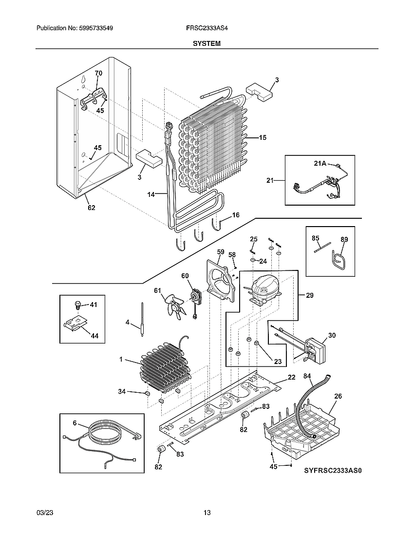 System Diagram and Parts List for FRSC2333AS4A  Electrolux Refrigerator