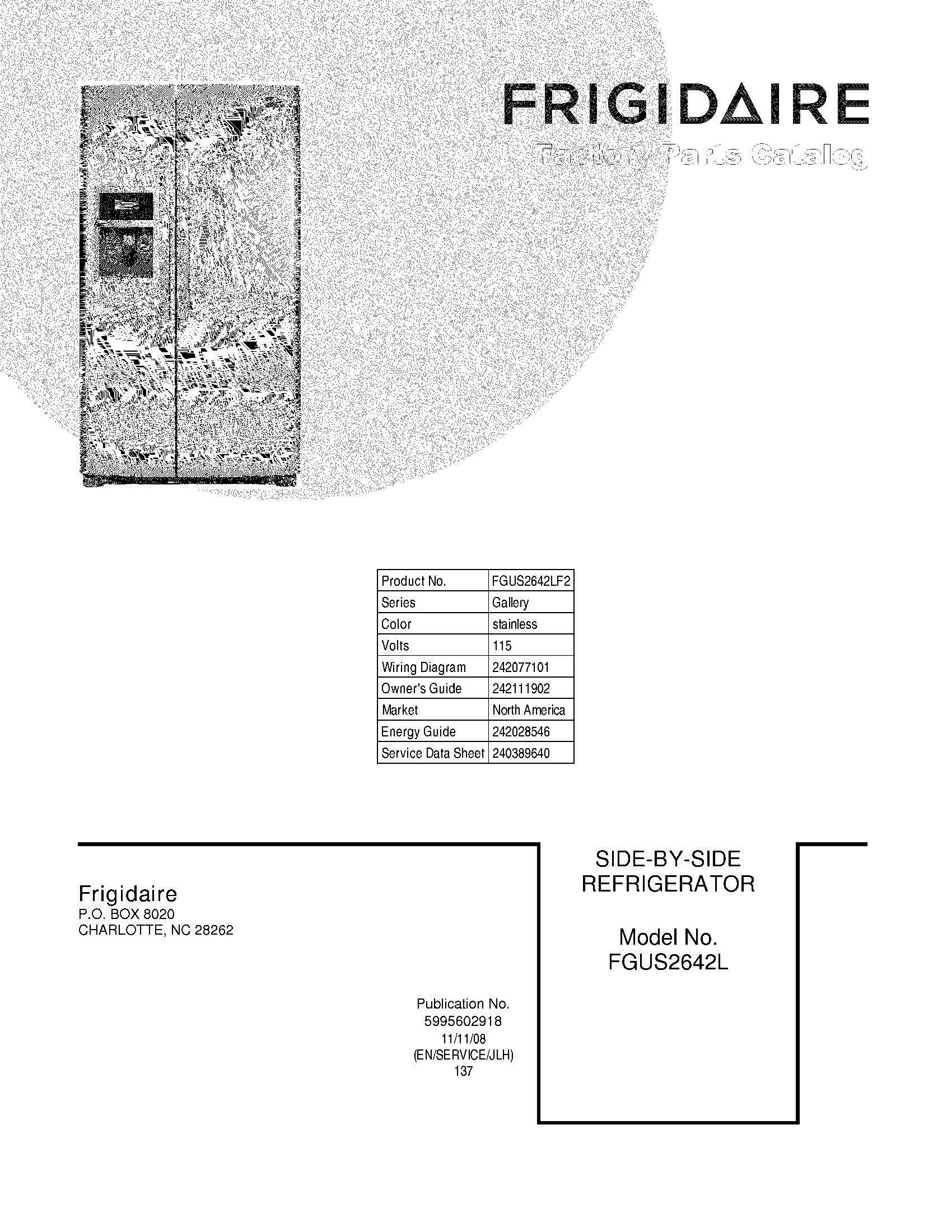 01 - COVER Diagram and Parts List for FGUS2642LF2  Frigidaire Refrigerator