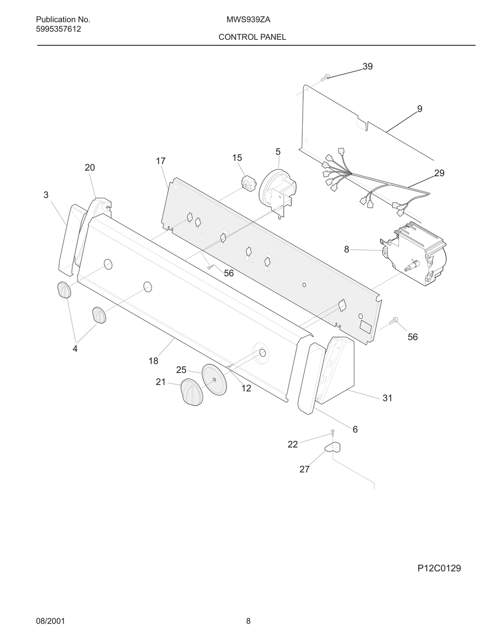 Control Panel Diagram and Parts List for MWS939ZAQ0  Frigidaire Washer