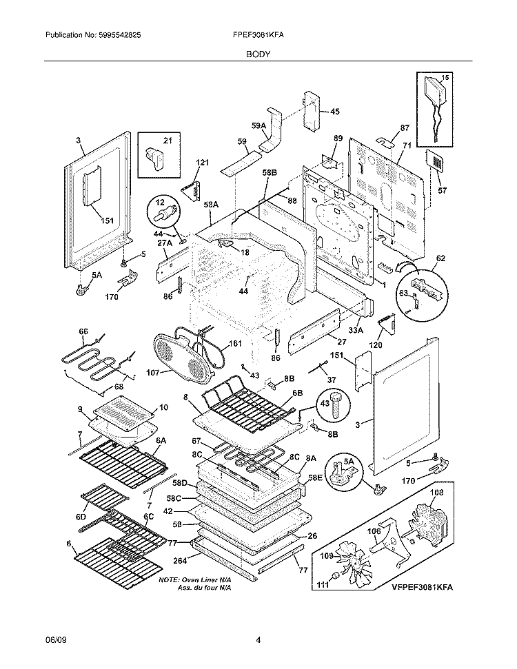 BODY Diagram and Parts List for FPEF3081KFA  Frigidaire Range