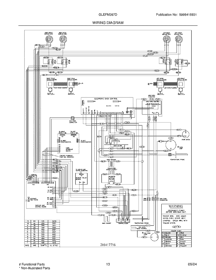 WIRING DIAGRAM Diagram and Parts List for GLEFM397DSA  Frigidaire Range