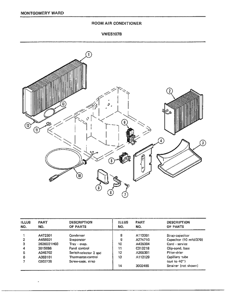 Room Air Conditioner Page 2 Diagram and Parts List for 5107B  Frigidaire Air Conditioner