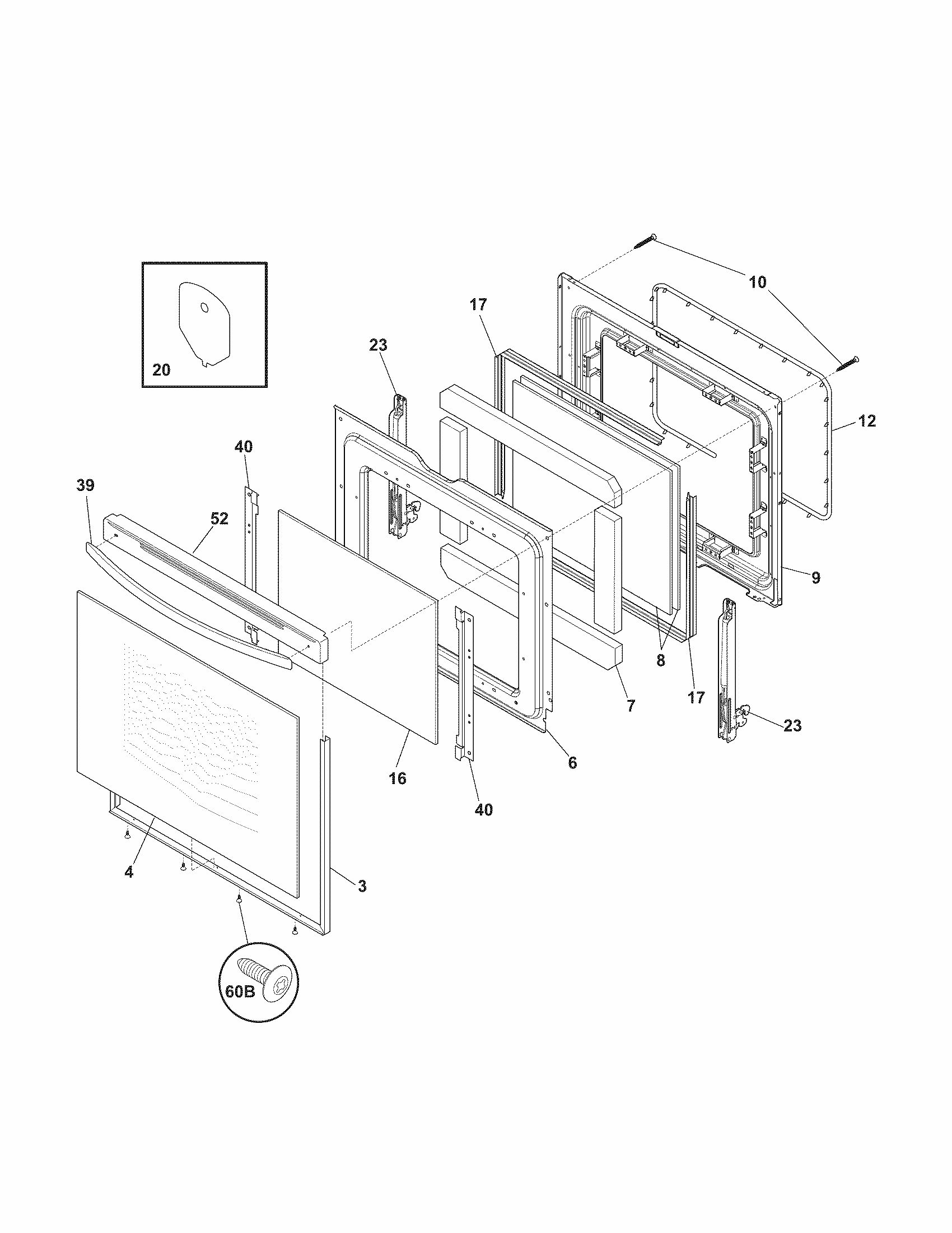 Door Diagram and Parts List for 79094249310  Kenmore Range