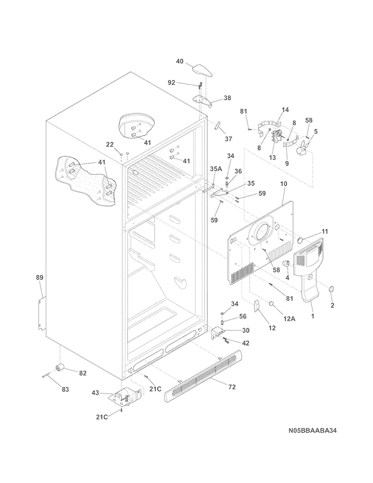 Cabinet Diagram and Parts List for 25360412410  Kenmore Refrigerator