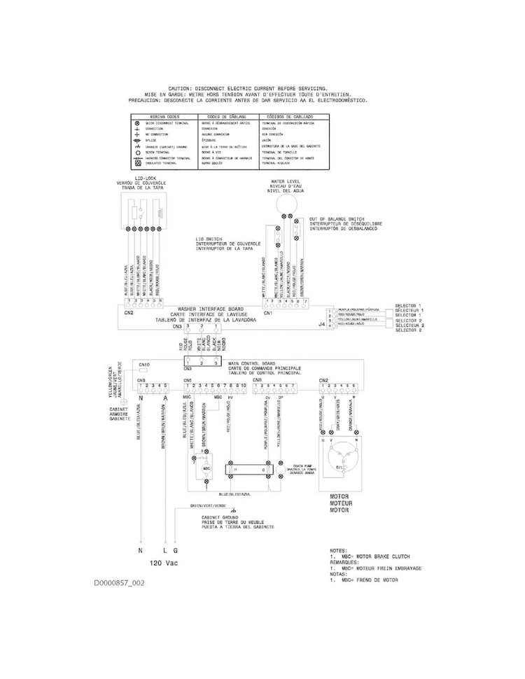 Wiring Diagram Diagram and Parts List for FFTW1001PW0  Frigidaire Washer