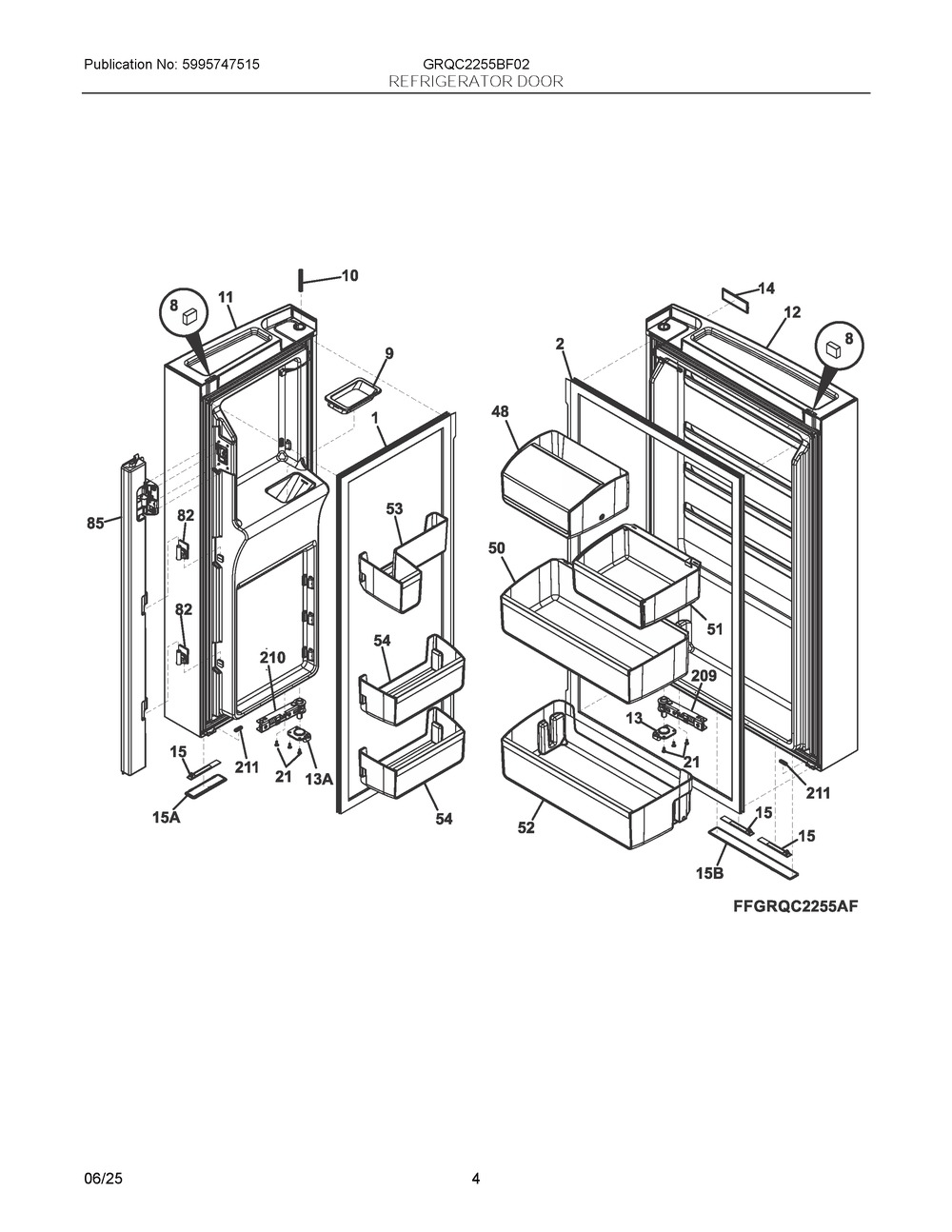 Refrigerator Door Diagram and Parts List for GRQC2255BF02  Frigidaire Refrigerator