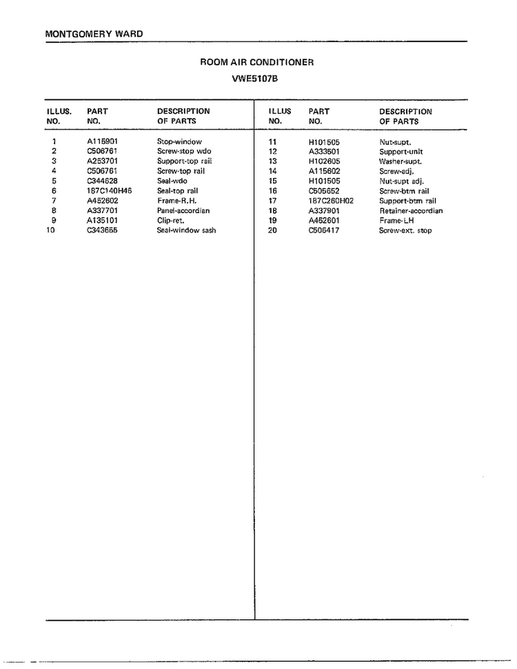 Room Air Conditioner Page 6 Diagram and Parts List for 5107B  Frigidaire Air Conditioner