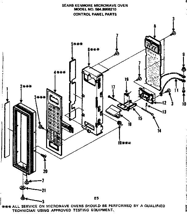 Control Panel Parts Diagram and Parts List for 5649958210  Kenmore Microwave