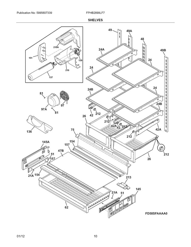 Shelves Diagram and Parts List for FPHB2899LF7  Frigidaire Refrigerator