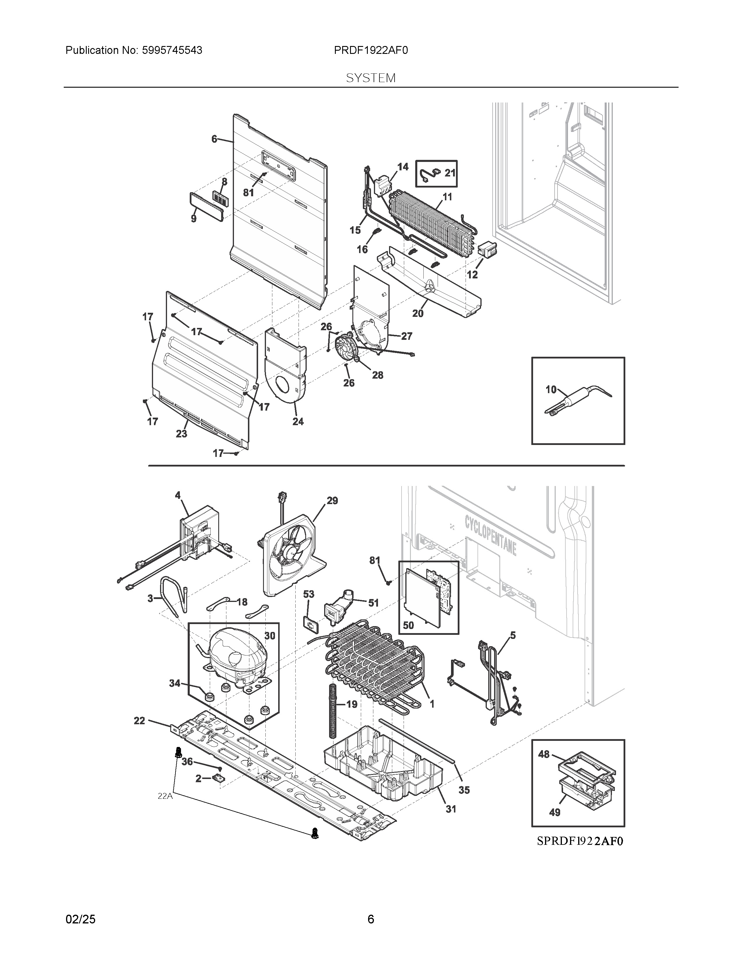 System Diagram and Parts List for PRDF1922AF0  Frigidaire Freezer