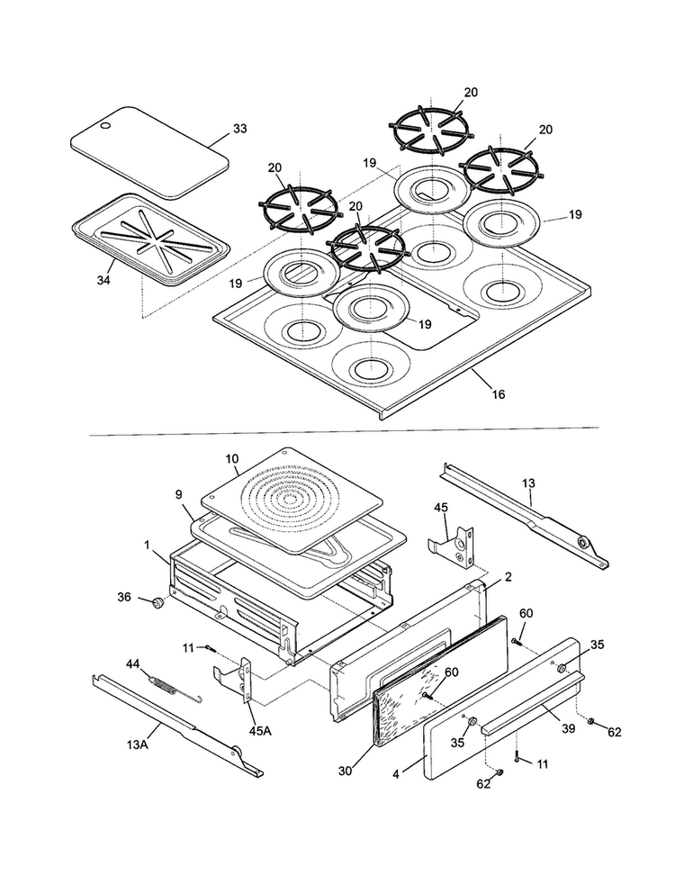 Top/drawer Diagram and Parts List for TGF605WFD5  Tappan Range