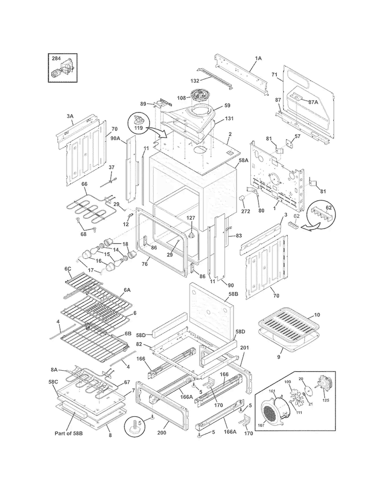 Body Diagram and Parts List for FPDS3085KFG  Frigidaire Range