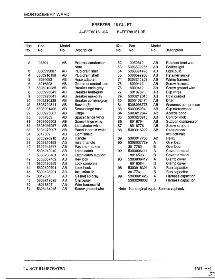 Freezer - 18 Cu. Ft. Page 2 Diagram and Parts List for 88161-0B  Frigidaire Freezer