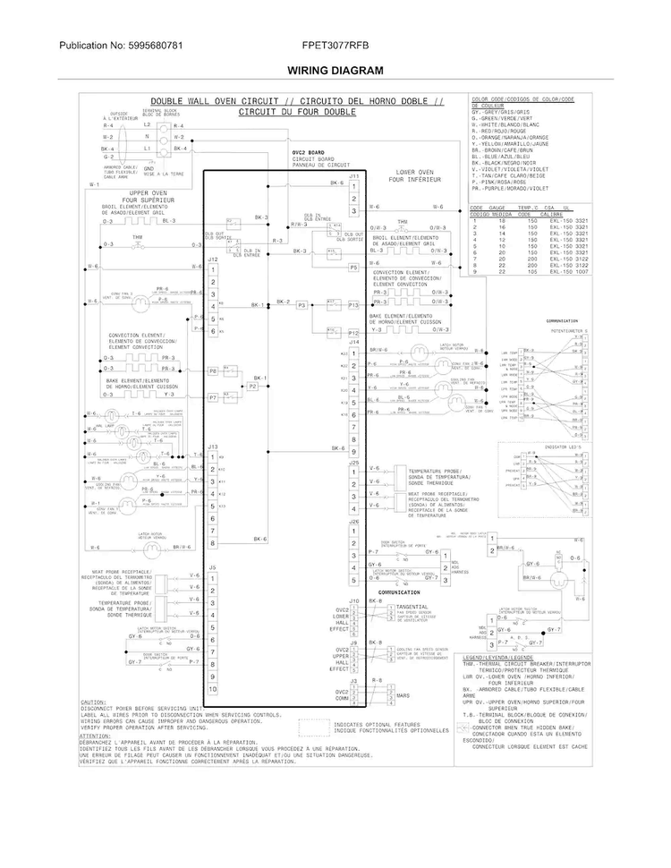 Wiring Diagram Diagram and Parts List for FPET3077RFB  Frigidaire Wall Oven