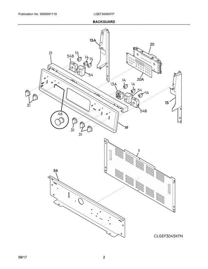 02 - Backguard Diagram and Parts List for LGEF3045KFP  Frigidaire Range