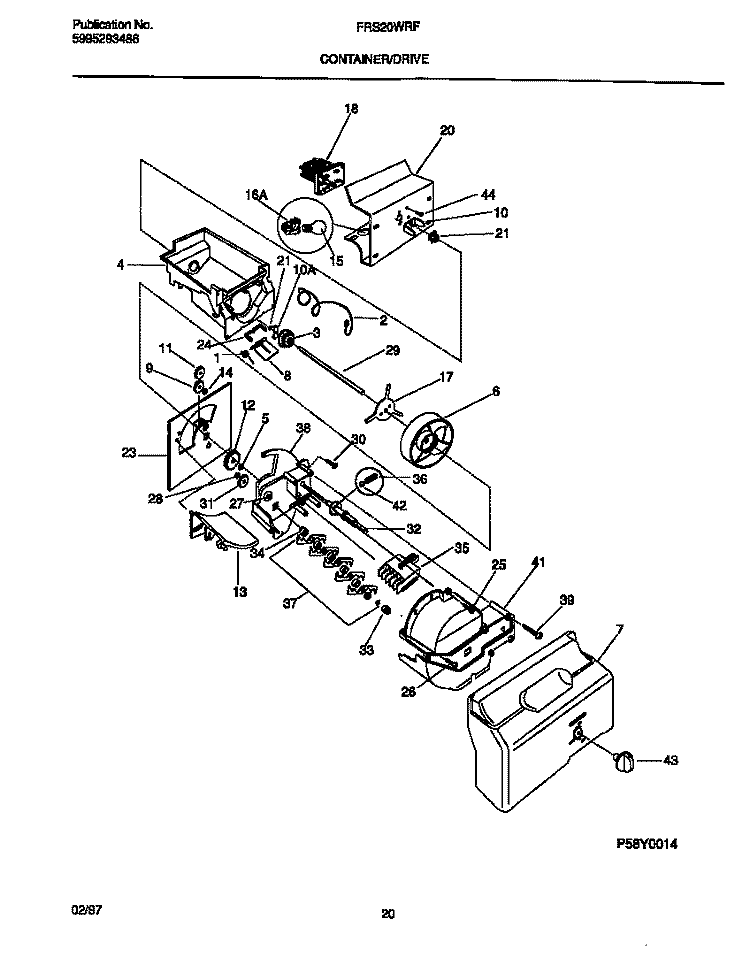 CONTAINER / DRIVE Diagram and Parts List for FRS20WRFW0  Frigidaire Refrigerator