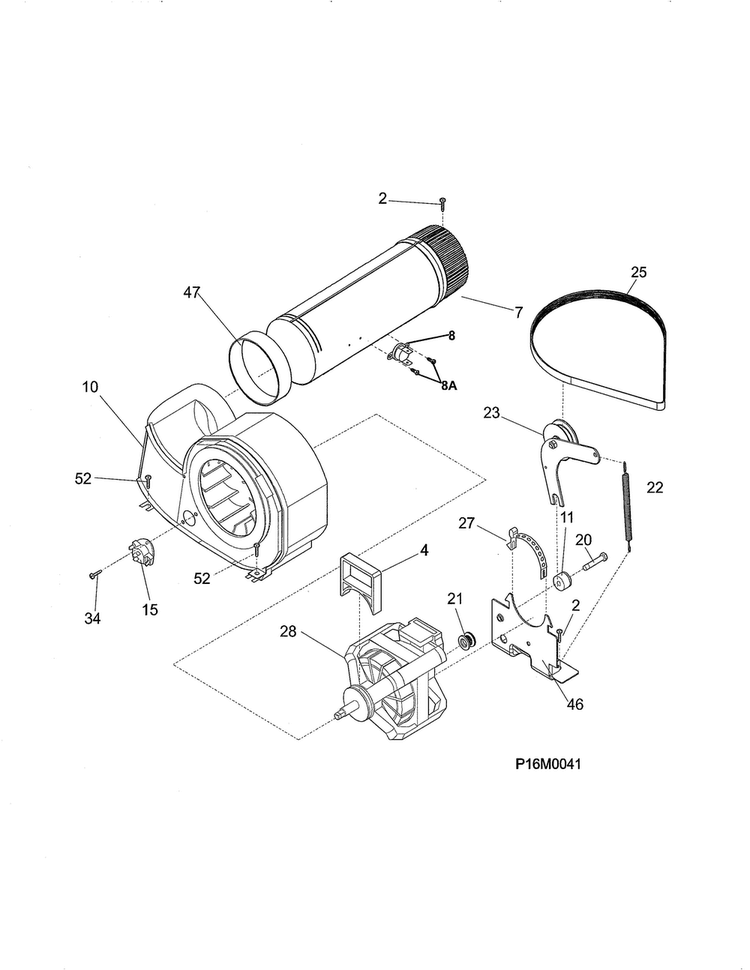 Motor Diagram and Parts List for FARG1011MW0  Frigidaire Dryer