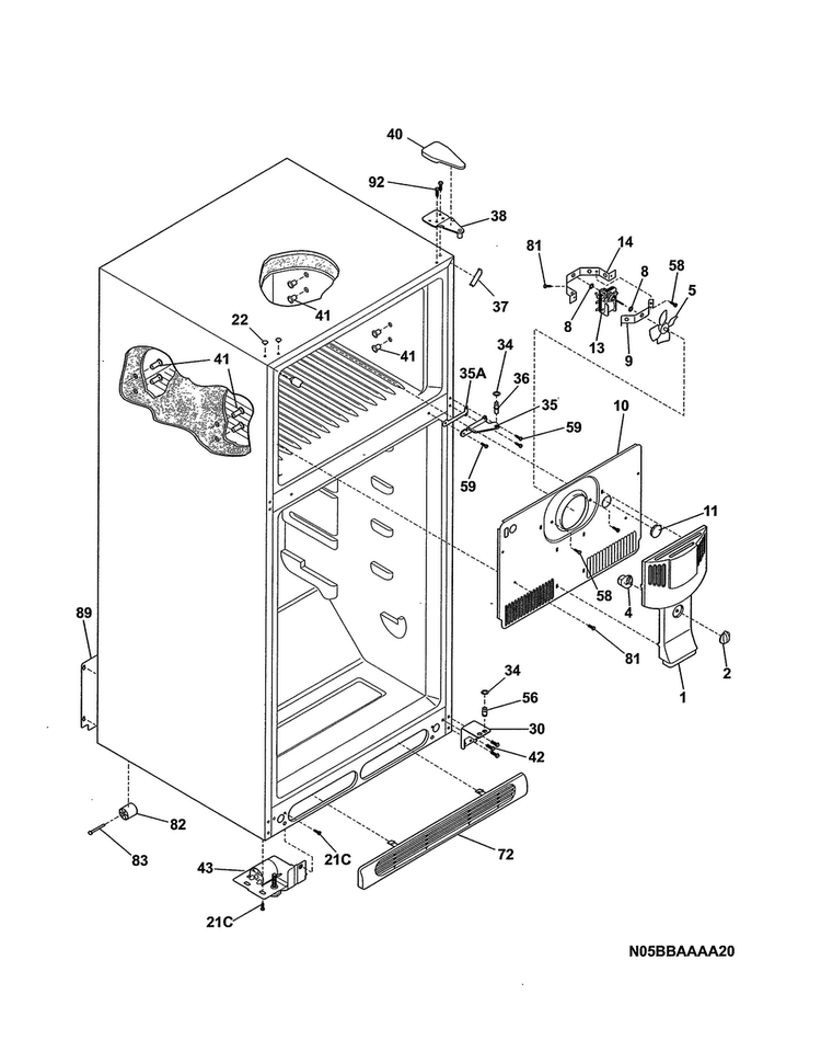 Cabinet Diagram and Parts List for 25371762017  Kenmore Refrigerator