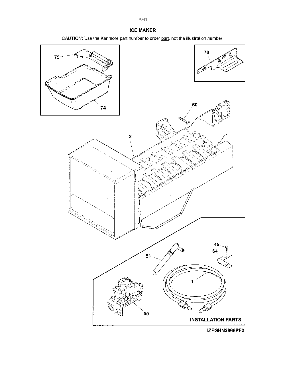 Ice maker Diagram and Parts List for 2537041941D  Kenmore Refrigerator